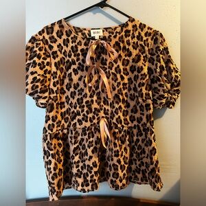 BiBi Leopard Print Dress with Peach Ribbon